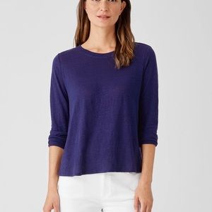Eileen Fisher Organic Linen Jersey Crew Neck Top Large